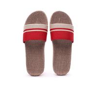 Pantuflas Verano Mujer Zapatillas de lino transpirables for mujer, suela suave for interiores for todas las estaciones, sandalias simples y versátiles for uso en el hogar(Horizontal red,37-38)