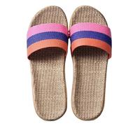 Pantuflas Verano Mujer Zapatillas de lino transpirables for mujer, suela suave for interiores for todas las estaciones, sandalias simples y versátiles for uso en el hogar(Pink Purple Orange,39-40)