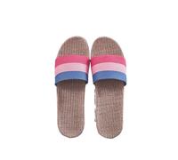 Pantuflas Verano Mujer Zapatillas de lino transpirables for mujer, suela suave for interiores for todas las estaciones, sandalias simples y versátiles for uso en el hogar(Peach Pink Blue,39-40)