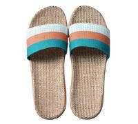 Pantuflas Verano Mujer Zapatillas de lino transpirables for mujer, suela suave for interiores for todas las estaciones, sandalias simples y versátiles for uso en el hogar(Gray Orange Green,37-38)