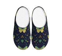 Pantuflas vintage de franela para mujer, diseño de hojas de mariposa, antideslizantes, cálidas, para invierno, para interiores y exteriores, multicolor, 3X-Large
