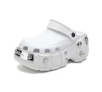 Pantuflas Zapatillas Femeninas De Verano Plataforma De Remaches Punk Zapatillas Accesorios Metálicos Creativos Zapatos Casuales Toboganes Femeninos Al Aire Libre-Blanco-42-43