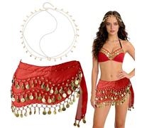 Pañuelo Danza del Vientre, Cinturón para Danza del Vientre con Monedas de Oro, Cadena de Cabeza Dorada, Diadema Dorada con Lentejuelas, Baile Oriental Bufanda de Danza del Vientre Disfraz de Carnaval