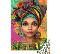 Pañuelo de Colores Mujer Africana Puzzle para Adultos Puzzle de 1000 Piezas Fondo Decorativo Relajante Regalo para Hogar Familia 52x38cm/1000pcs