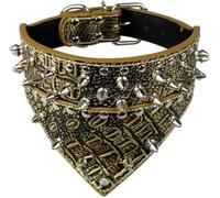 Pañuelo de Cuero para Perro, Bufanda, Babero, Collar con púas, Collar con púas, Collar de Cuero para Perros medianos y Grandes, marrón Dorado, XS