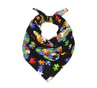 Pañuelo de satén con estampado de corazón para concienciación sobre el autismo, para mujeres y hombres, bufanda cuadrada similar a la seda, decoración de bolso retro, Negro, 22"x22"
