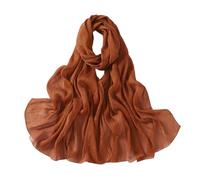 Pañuelo for la cabeza tipo hijab de punto de gasa de lujo for mujeres musulmanas, chal transpirable plisado con hilo plateado macizo.(Terracotta)