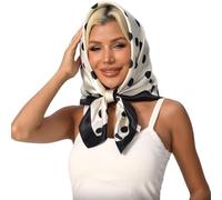 Pañuelo mujer saténblanco y negro con lunares - efecto seda para cuelloy cabeza, bufanda ligera para mujer, pañoleta suave para anudar en bolso cabello; accesorio elegante, y pañuelos fémina 90x90 cm