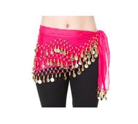 Pañuelo para danza del vientre de The Turkish Emporium, de gasa con 3 filas de monedas, cinturón con 128 monedas