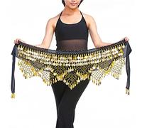 Pañuelo para Danza del Vientre Espectáculo Nuevo Estilo, Cadena For La Cintura Danza Del Vientre, Bufanda Cadera, Cinturón Con Monedas, Bailar, 12 Colores A Elegir(Black gold)