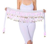 Pañuelo para danza del vientre, falda de danza del vientre, monedas brillantes de lentejuelas, disfraces de bailarín del vientre para mujeres, Talla única, Blanco