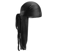 Pañuelo pirata para mujer y hombre, bandanas largas y anchas, gorro pirata, bandanas para hip-hop, satén para hip-hop, gorro pirata, gorro de onda, Negro , Talla única
