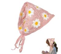 Pañuelo triangular - Diademas tejidas de lana hechas a mano | Cabezas bohemias, bufandas, gorro antideslizante, patrón floral de ganchillo, fundas de pelo de punto, accesorios para mujeres y niñas