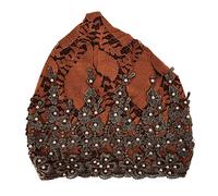 Pañuelo turbante para la cabeza de mujer musulmana a la moda, sombrero retráctil bordado con cuentas y adorno de encaje, diseño retro elástico para uso diario y cuidados posparto (Color Caramelo)