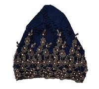 Pañuelo turbante para la cabeza de mujer musulmana a la moda, sombrero retráctil bordado con cuentas y adorno de encaje, diseño retro elástico para uso diario y cuidados posparto (color de cesta