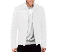 PANVER Long Sleevejacket Slim Fit Personality Trend Men'S Faux Leather Jacket Casual Handsome Fashion Übergangsjacke Herren Youth All-Match Retro Motorcyclejacket E-White XL
