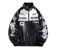 PANVER Men Jacket Men Regular Fit Comfortable Warm Cold Jacket Men Casual Fashion Handsome Motorcycle Jackets Men Youth Personality Trend Synthetic Leather Jacket A-Black XL