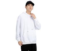 PANVER Men's Hoodies Sport Casual Drawstring Solid Color Pullover Classic Personality Trend Long-Sleeve Sweatshirt J-White 3XL