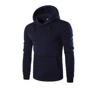 PANVER Men's Hoodies Sport Casual Kangaroo Pocket Solid Color Pullover Classic Personality Trend Long-Sleeve Sweatshirt E-Navy L