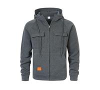 PANVER Men's Hoodies Sport Casual Multi-Pocket Solid Color Pullover Classic Personality Trend Long-Sleeve Sweatshirt E-Dark Grey M