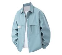 PANVER Men'S Transitional Jacket Classic Fashion Casual Outdoorjacket Regular Fit Lapels Solid Color Long-Sleeve Jackets L-Blue 3XL