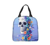 panverix Bones And Sea Of Flowers - Bolsa de almuerzo pequeña reutilizable para el trabajo, picnic, playa