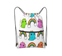 panverix Lindas bolsas de gimnasio con cordón, resistentes al agua, mochila ligera para trabajo en equipo, Lindo dinosaurio arcoíris, Talla única