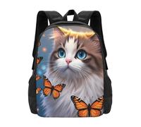 panverix Mochila para laptop de 15 pulgadas, diseño de gato mágico con mariposas encendidas, mochila de senderismo para hombres y mujeres
