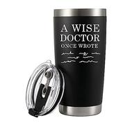 Panvola 'A Wise Doctor Once Wrote ' Vaso Médico Estudiante de Medicina MD Practitioner DR Taza de viaje Graduación al vacío de acero inoxidable con tapa extraíble y pajita (20 oz, negro)