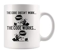 Panvola Code Works Why Funny Programmer Gifts Taza de café Humor Idea de regalo para programadores de computadora, codificadores, ingenieros informáticos, taza de café blanca novedosa de 325 ml