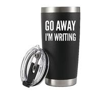 Panvola 'Go Away, I'm Writing ' Vaso con aislamiento al vacío, regalo para escritor, autor sarcástico, divertido, novelista, poeta, periodista, taza de viaje de acero inoxidable 304 con pajita (20 oz)