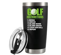Panvola Golf Instructions - Divertidos regalos de golf con aislamiento al vacío, taza de viaje de acero inoxidable con tapa y popote, 20 onzas, color negro