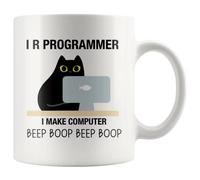 Panvola I R Programmer I Make Computer Beep Cat Lover Programming Student Graduation Gift Taza de café de cerámica (11 onzas)