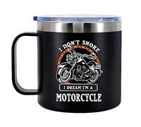 Panvola Taza de café aislada con texto en inglés "I Don't Snore I Dream I'm A Motorcycle" de 14 onzas con tapa de asa para ronquidos, ciclistas, amantes de las motos, ciclistas, ciclistas, ciclistas,