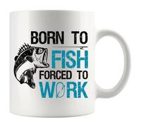 Panvola Taza de cerámica con texto en inglés "Born To Fish Forced To Work Fishing Fisherman", regalos de pesca para marido, papá, abuelo, novio, café, tazas de cerámica de 325 ml, color blanco