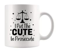 Panvola Taza de cerámica con texto en inglés "I Put The Cute In Prosecute Lawyers Gifts Law Student", regalo de graduación, abogado, 325 ml, color blanco