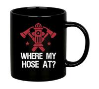 Panvola Taza de cerámica con texto en inglés "Where My Hose At Firefighter Firemen Firefighters", regalo divertido, taza de cerámica, 325 ml (negro)