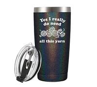 Panvola 'Yes I Really Do Need All These Yarn ' Vaso de ganchillo regalos para crocheters tejedores crochet tejer vaso aislado al vacío 20 oz negro brillo