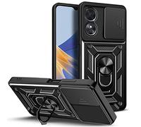 PANXIYUE Funda OPPO A17, Ventana corrediza blindada a Prueba de Golpes Doble Capa Hard PC y Silicona TPU con 360°Anillo iman Soporte Carcasa Funda para OPPO A17, Negro