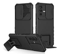PANXIYUE Funda Vivo V23 5G / Vivo S12, Carcasa Protección Deslizante para la Cámara, con 360 Grados Full Body Anti-Shock Anti-arañazos Case Protector Bumper Silicona y Armor Soporte Carcasa, Negro