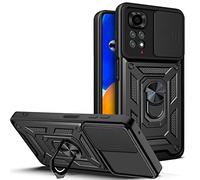 PANXIYUE Funda Xiaomi Redmi Note 11S/Note 11 4G,Ventana corrediza blindada a Prueba de Golpes Doble Capa Hard PC y Silicona TPU con 360°Anillo iman Soporte Carcasa Funda Xiaomi Redmi Note 11S,Negro
