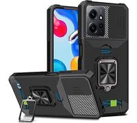 PANXIYUE Funda Xiaomi Redmi Note 12 4G, Ventana corrediza blindada a Prueba de Golpes Doble Capa Hard PC y Silicona TPU con 360°Anillo iman Soporte Carcasa Funda para Xiaomi Redmi Note 12 4G, Negro