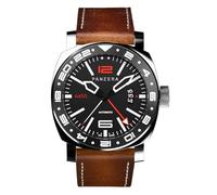 Panzera Aquamarine 45G Mecánico Automático Acero Negro Marrón Fecha Cuero Zafiro GMT Reloj Hombre