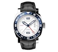 Panzera Aquamarine 45G - Reloj mecánico automático de acero azul blanco zafiro con fecha y fecha de silicona GMT para hombre