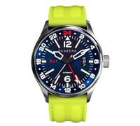 Panzera Flieger 45G Mecánico Automático Acero Azul Amarillo Silicona Zafiro Fecha Reloj Hombre, Negro , Correa