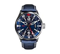 Panzera Flieger 45G Mecánico Automático Acero Azul Cuero Zafiro Fecha Reloj Hombre, Negro , Correa