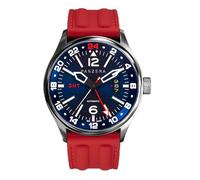 Panzera Flieger 45G Mecánico Automático Acero Azul Rojo Silicona Zafiro Fecha Reloj Hombre, Negro , Correa