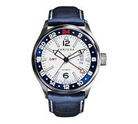 Panzera Flieger 45G Mecánico Automático Acero Blanco Azul Cuero Zafiro Fecha Reloj Hombre, turquesa