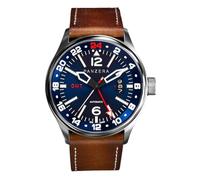 Panzera Flieger 45G Mecánico Automático Acero Marrón Azul Cuero Zafiro Fecha Reloj Hombre, Negro , Correa
