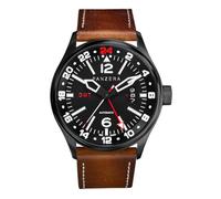 Panzera FLIEGER 45G Mecánico Automático Acero Marrón Cuero Zafiro Fecha Reloj Hombre, dorado, Correa